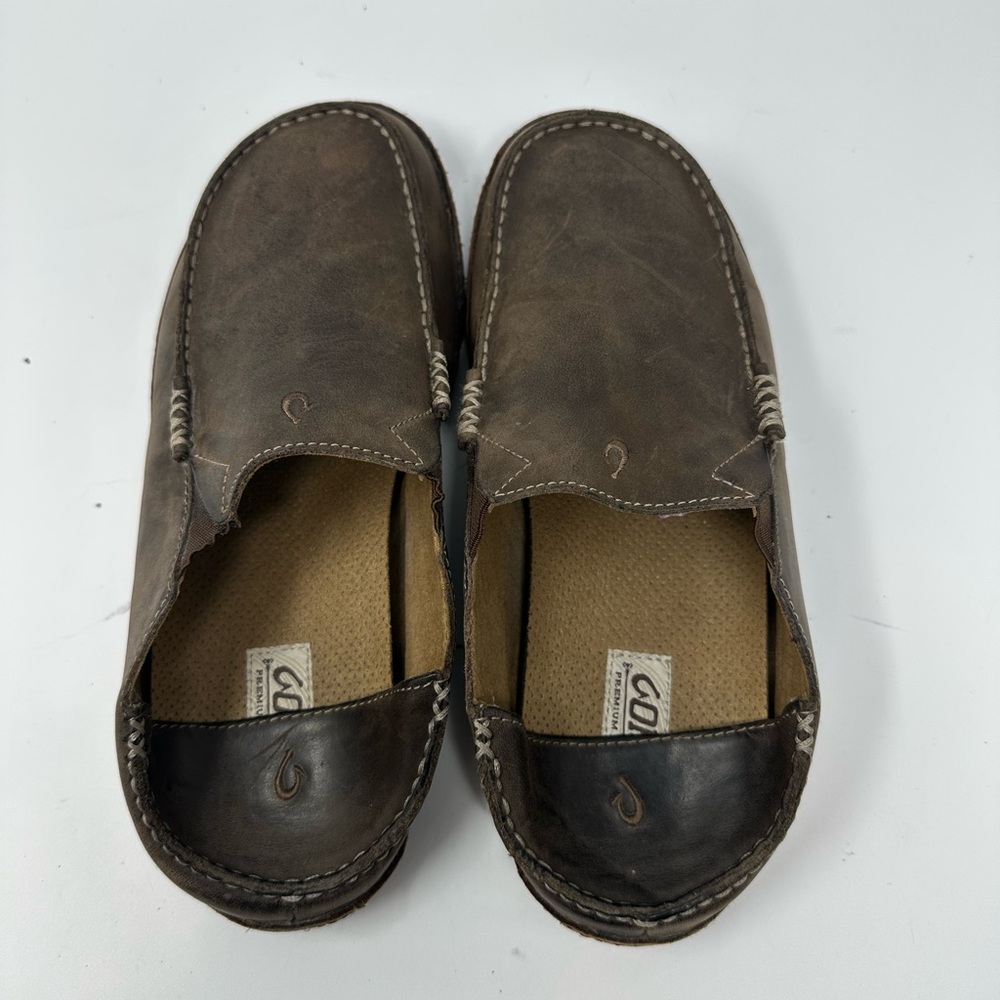 Olukai Moloa Men's Slip On Casual Shoes Brown Leather Loafer Drop In Heel M9.5 - Picture 8 of 13
